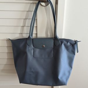 Longchamp Le Pliage Modele Depose Large Nylon Shopping Tote Pigeon Grey Blue